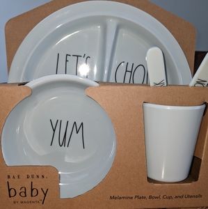 Rae Dunn toddler plate cup utensils set in light blue